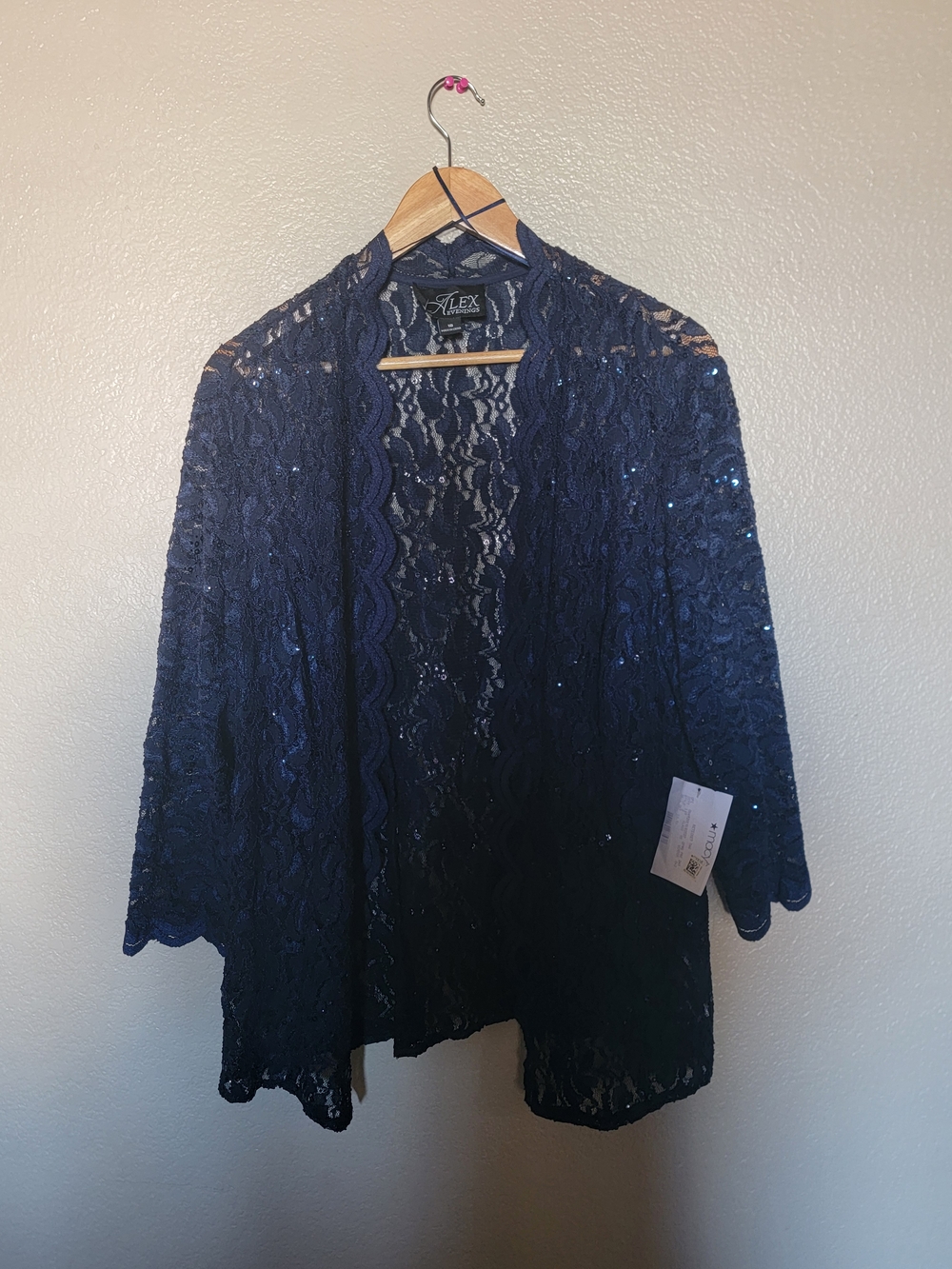 Alex Evenings Navy Lace Sequin Open Cardigan